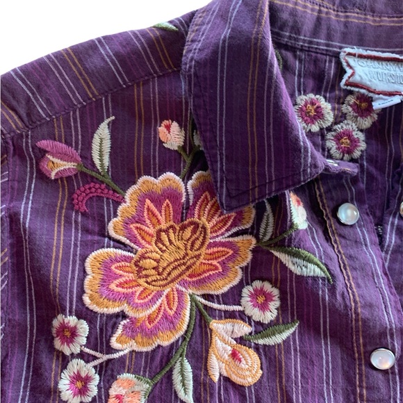 Johnny Was Brittany Patch Pocket Shirt in Muted Purple Stripe Size Small - Picture 5 of 13